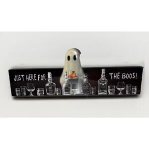 "I'm Here For The Boos!" Ghost Manhattan Halloween Wood Bar Sign Decor Viral NEW